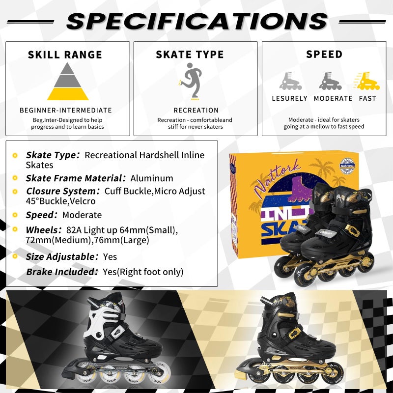 MammyGol Inline Skates for Boys and Girls Youth, 4 Size Adjustable Roller Skates with PU Flashing Wheels, Aggressive Inline Skates High Performance for Kids Age 6-12, Gold Black - Image 3