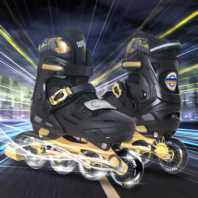 MammyGol Inline Skates for Boys and Girls Youth, 4 Size Adjustable Roller Skates with PU Flashing Wheels, Aggressive Inline Skates High Performance for Kids Age 6-12, Gold Black - Image 2