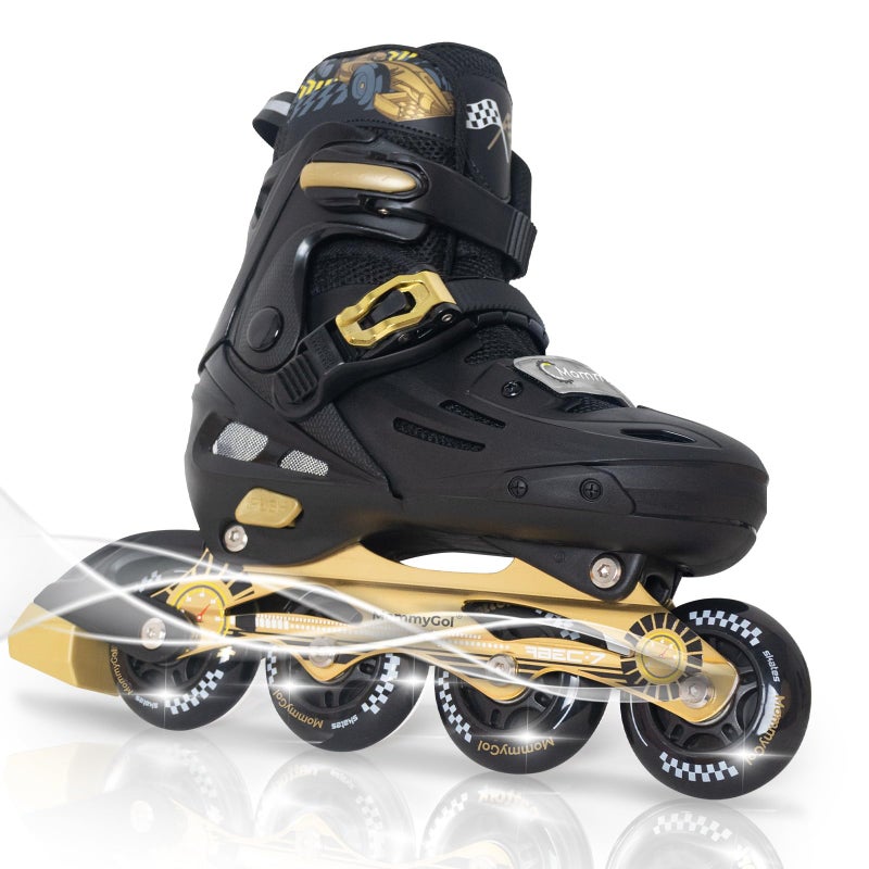MammyGol Inline Skates for Boys and Girls Youth, 4 Size Adjustable Roller Skates with PU Flashing Wheels, Aggressive Inline Skates High Performance for Kids Age 6-12, Gold Black - Image 1