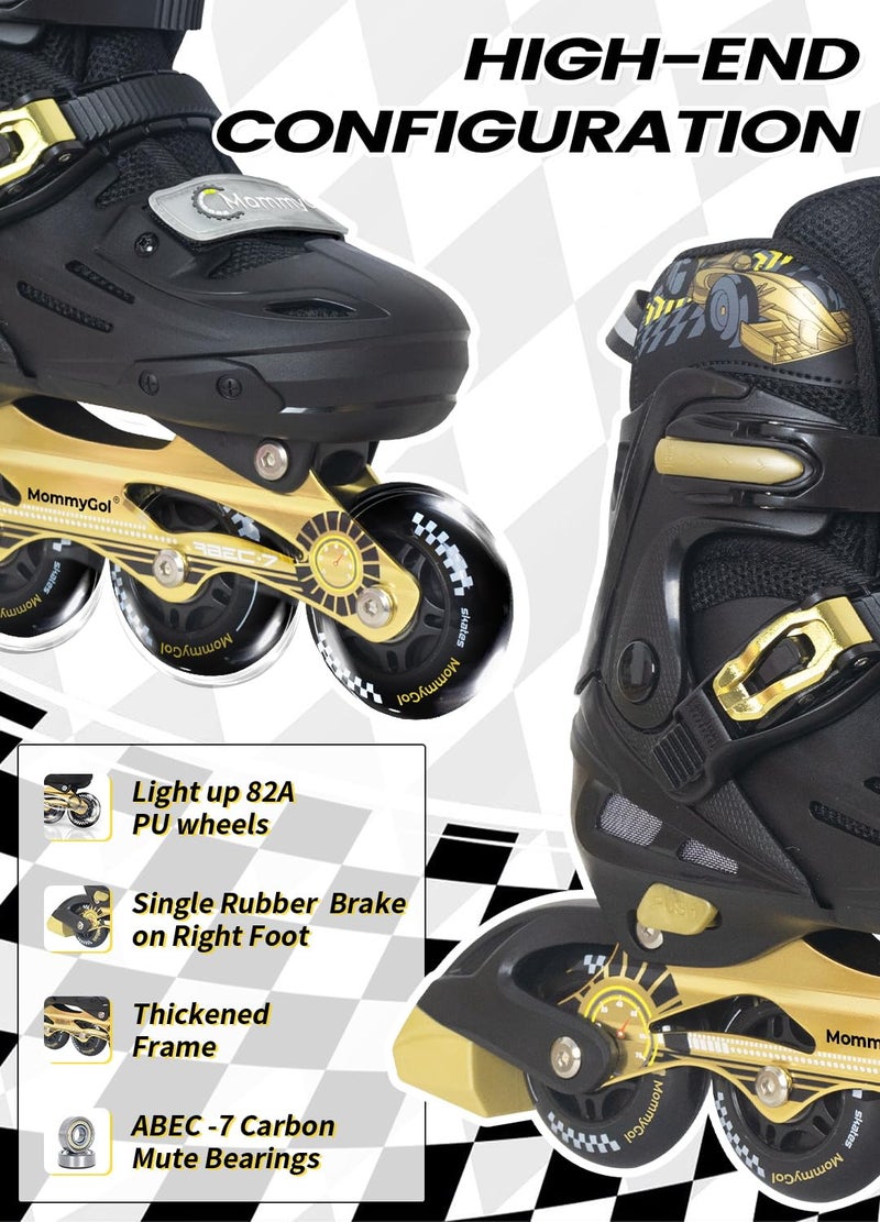 MammyGol Inline Skates for Boys and Girls Youth, 4 Size Adjustable Roller Skates with PU Flashing Wheels, Aggressive Inline Skates High Performance for Kids Age 6-12, Gold Black - Image 4