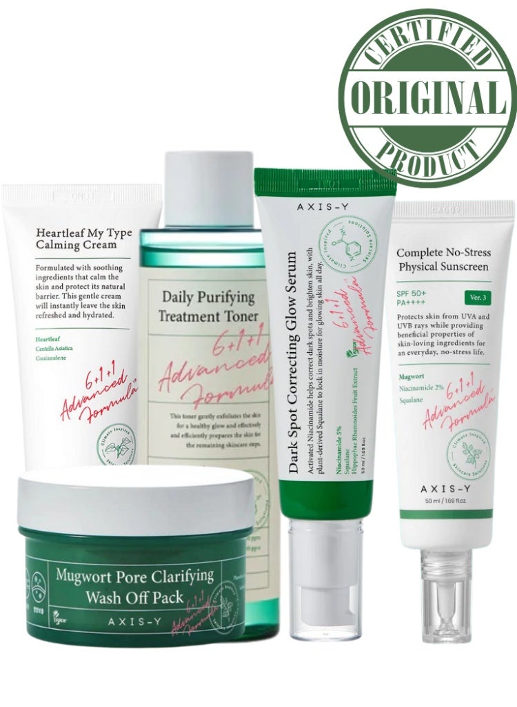 AXIS-Y Redness, Sensitivity & Uneven Skin Tone Solution – AXIS-Y Balancing Toner, Brightening Glow Serum, Hydrating Mask, Calming Cream & Protective Sunscreen Complete Soothing & Brightening Set - Image 1