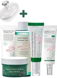 AXIS-Y Experience The Beauty Of Naturally Glowing Skin - Complete Skincare Set with Balancing Toner, Brightening Glow Serum, Hydrating Mask, Calming Cream, and Protective Sunscreen (460 ml)  - Image 1