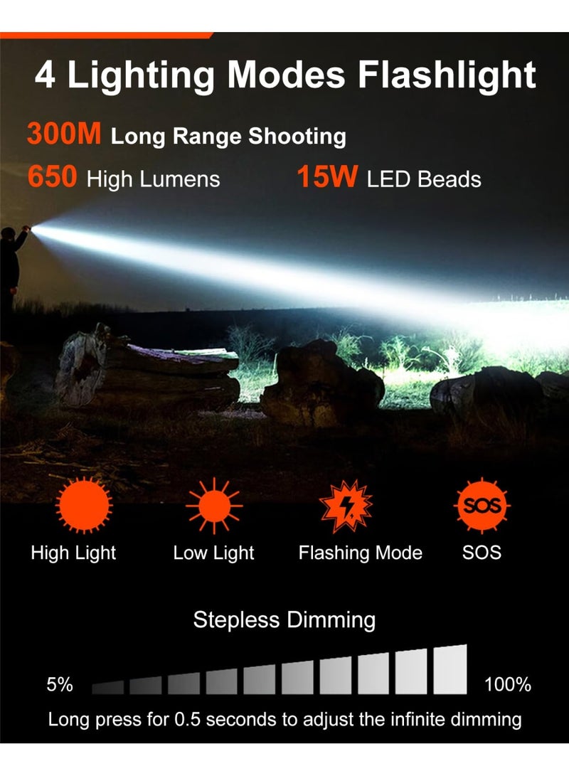 Philips 15 W Rechargeable LED Torch Light | 650 Lumens Brightness | 300 m Beam Range | Zoomable Focus | Stepless Dimming | 1200 mAh Battery | 5 Modes (High, Low, Dimming, Strobe, SOS) | Water- & Drop-Resistant Aluminium Flashlight for Home, Camping & Emergency Use grey - Image 4