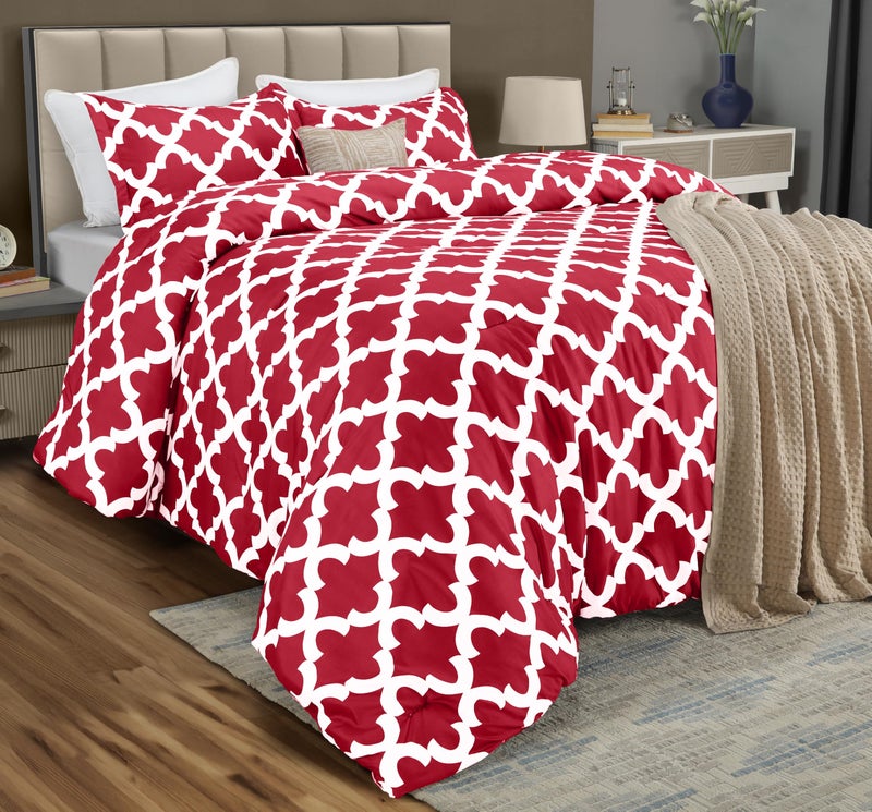 Utopia Bedding King Comforter Set Red Printed Comforters King Size 3 Piece Lightweight All Season Down Alternative Bedding Set with 1 Comforter 90 x 102 in and 2 Pillow Shams 20 x 36 in
