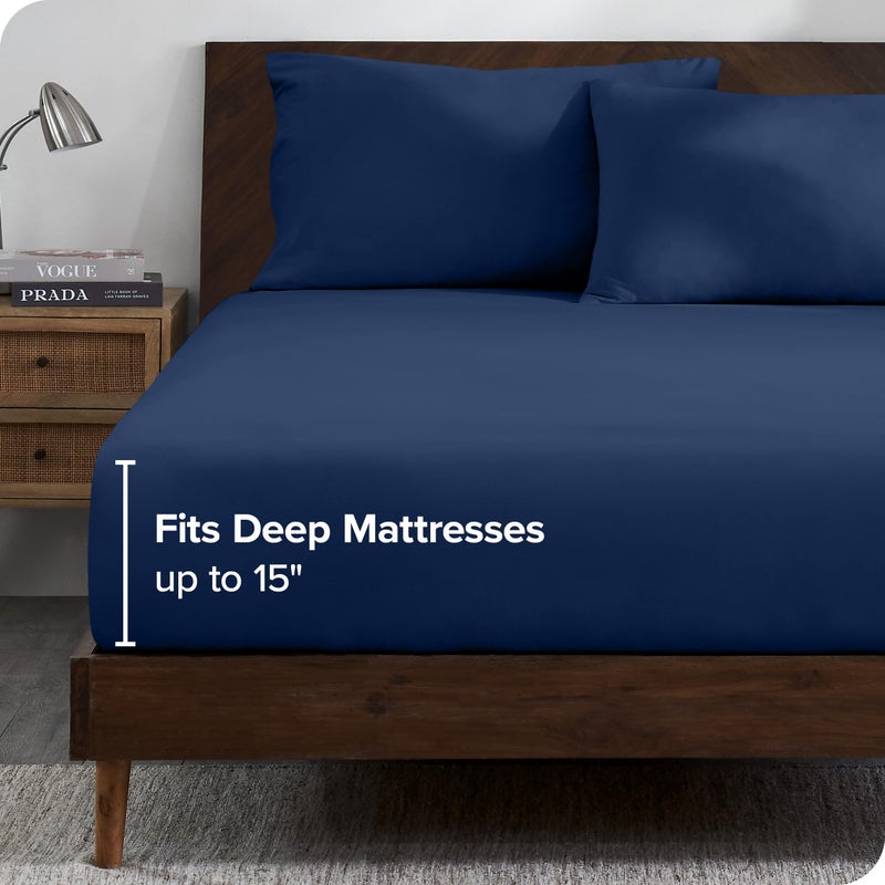 Bare Home Bare Home 100% Organic Cotton Jersey Fitted Sheet - Queen Size - Ultra Soft - Deep Pocket Fitted Sheet - 100% Cotton - Ring Spun Yarns (Queen  Dark Blue)  - Image 5