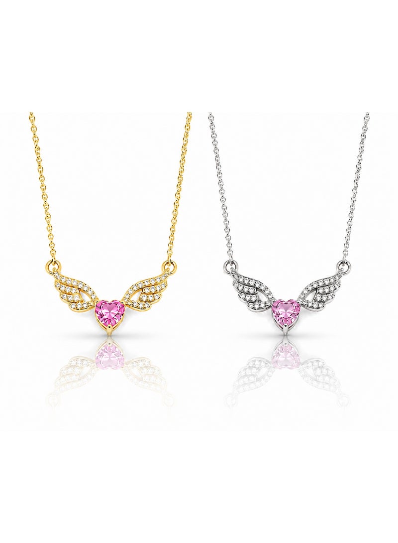 RAFAL Elegant Angel Wings Heart Necklace for Women – Luxury Silver-Plated Soft Dainty Chain, Premium Sophisticated Pink Heart Jewelry for Special Occasions, Birthdays & Luxury Gifting - Image 1