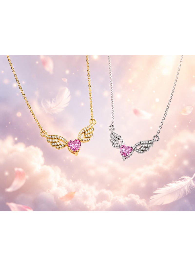 RAFAL Elegant Angel Wings Heart Necklace for Women – Luxury Silver-Plated Soft Dainty Chain, Premium Sophisticated Pink Heart Jewelry for Special Occasions, Birthdays & Luxury Gifting - Image 3