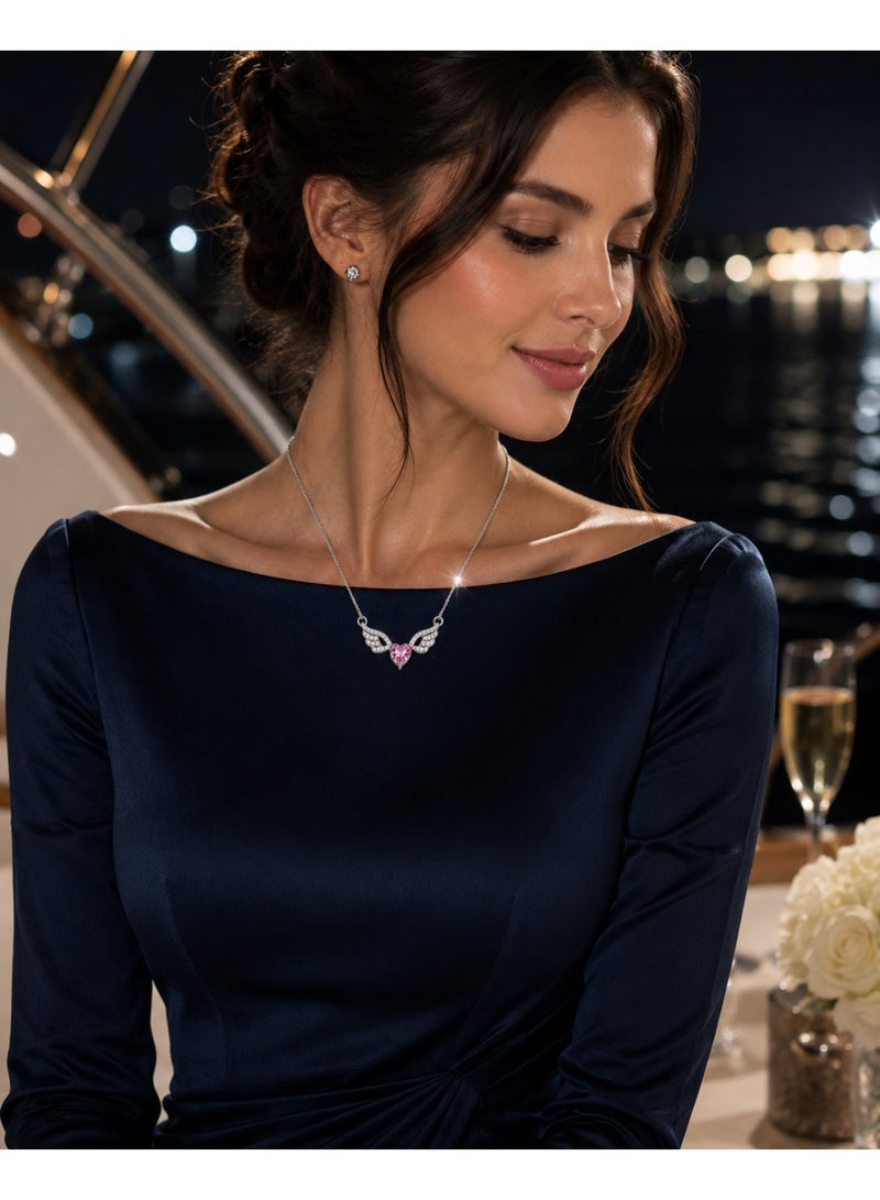 RAFAL Elegant Angel Wings Heart Necklace for Women – Luxury Silver-Plated Soft Dainty Chain, Premium Sophisticated Pink Heart Jewelry for Special Occasions, Birthdays & Luxury Gifting - Image 5