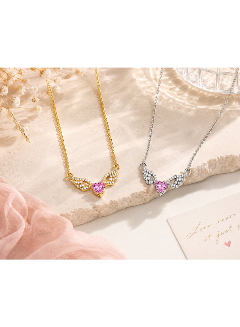 RAFAL Elegant Angel Wings Heart Necklace for Women – Luxury Silver-Plated Soft Dainty Chain, Premium Sophisticated Pink Heart Jewelry for Special Occasions, Birthdays & Luxury Gifting - Image 2