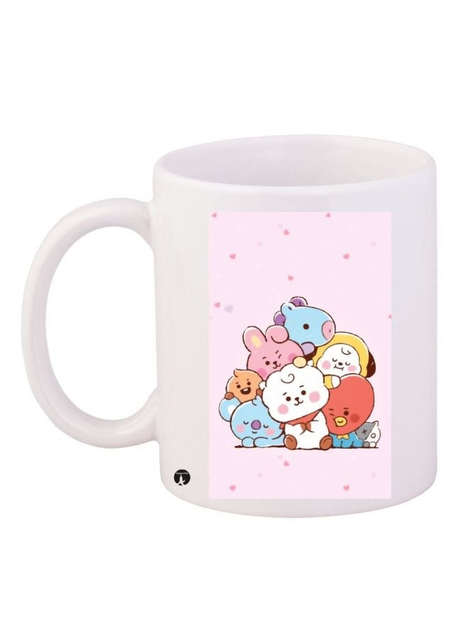 RYN Cartoon Printed Coffee Mug White/Pink/Blue 11ounce