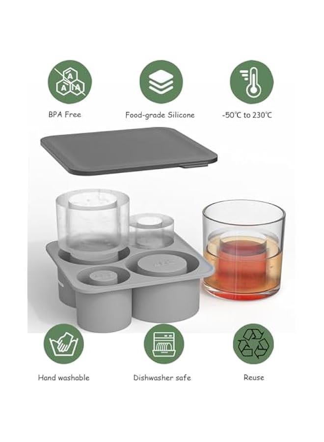 Arabest Silicone Ice Cube Tray Set for Tumbler Cup - Compatible with 40oz, 30oz, 20oz Tumbler Cups. Includes Lid and Bin for Ice Drink, Coffee, Juice, Whiskey, Cocktail. Gray color. - Image 3