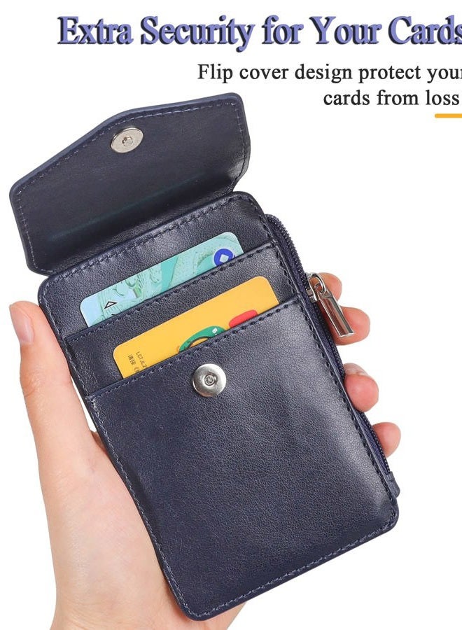 Teskyer Badge Holder with Side Zip Pocket, Multiple Card Slots Leather ID Holder Wallet with Neck Lanyard for Office Staffs, Teachers/Students, Couriers, Workers, Blue - Image 5