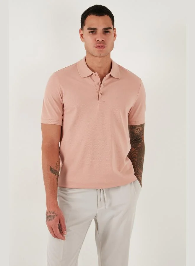 بوراتي تيشيرت بولو قطن رجالي بياقة بولو بأزرار مقاس عادي