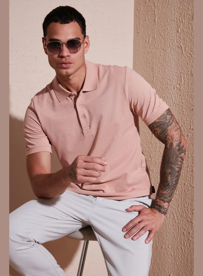 بوراتي تيشيرت بولو قطن رجالي بياقة بولو بأزرار مقاس عادي