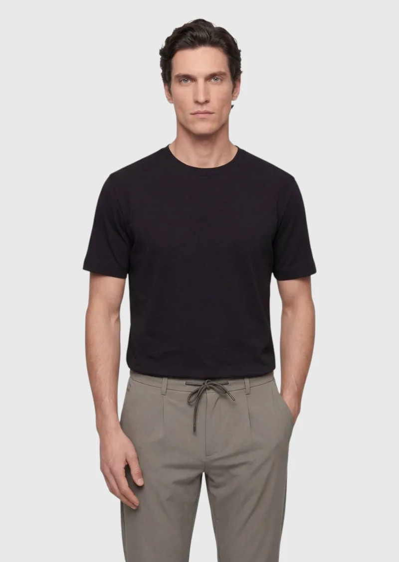 Ramsey Black Plain Silk Blended T-Shirt