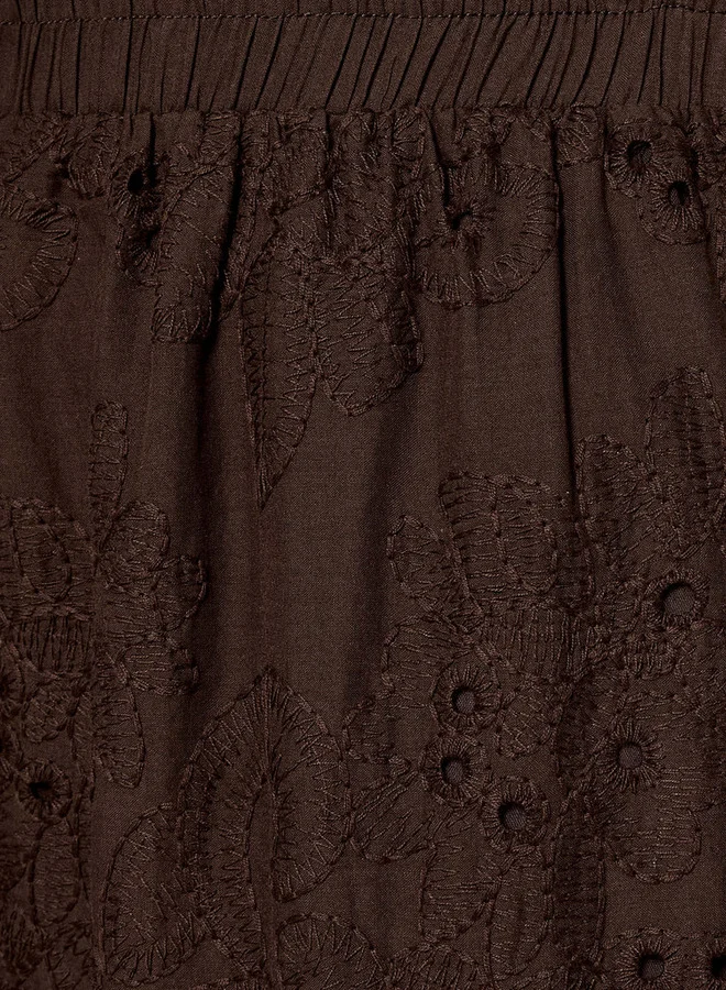 2Xtremz 2Xtremz Maxi Cotton Tiered Skirt with Floral Embroidery