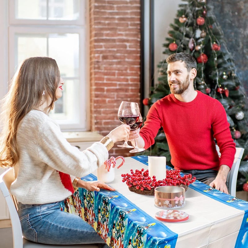 Irenare 6 Pack Christmas Tablecloth Plastic Santa Claus Table Cover 425 x 70 Inches Waterproof Table Cloth Disposable Snowman Tablecloth for Christmas Party Home Dining Table Supplies 6 Styles - Image 5