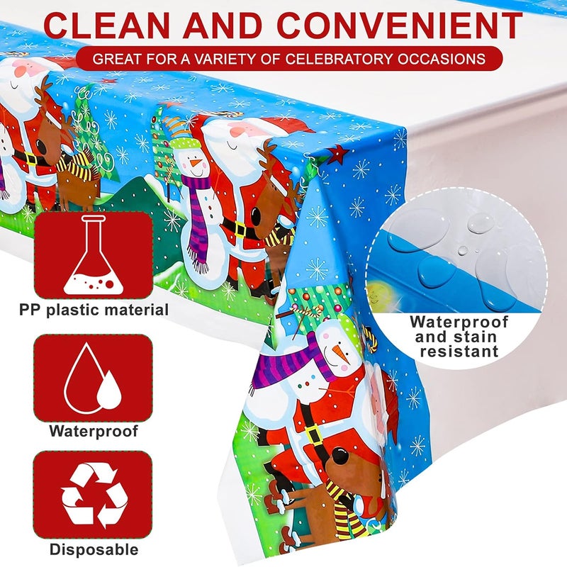 Irenare 6 Pack Christmas Tablecloth Plastic Santa Claus Table Cover 425 x 70 Inches Waterproof Table Cloth Disposable Snowman Tablecloth for Christmas Party Home Dining Table Supplies 6 Styles - Image 3