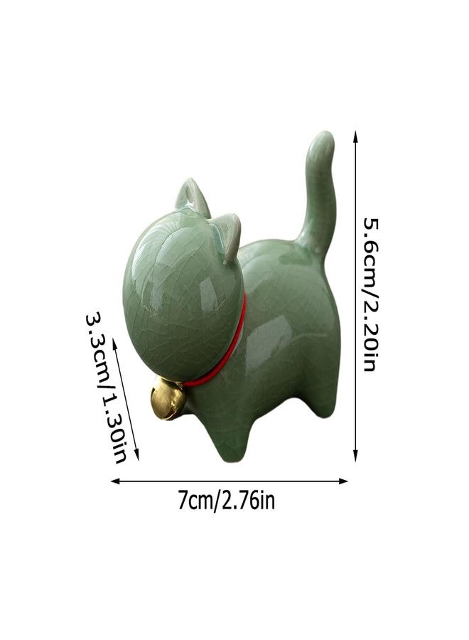 Rayberro Ceramic Cat Figurine, Miniature Lucky Cat Statue, Mini Cute Cat Sculpture, Tea Pet Cat Tabletop Ornaments, Home Office Decoration, Micro Landscape Fairy Garden Decor, Car Dashboard Decor (Green) - Image 2