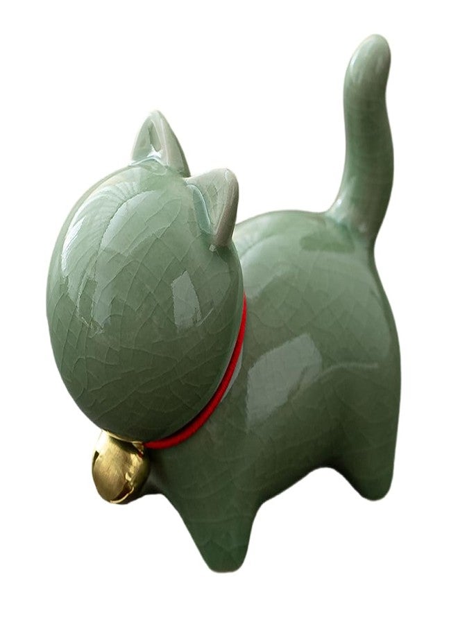 Rayberro Ceramic Cat Figurine, Miniature Lucky Cat Statue, Mini Cute Cat Sculpture, Tea Pet Cat Tabletop Ornaments, Home Office Decoration, Micro Landscape Fairy Garden Decor, Car Dashboard Decor (Green) - Image 1