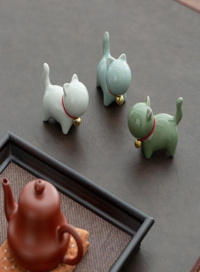 Rayberro Ceramic Cat Figurine, Miniature Lucky Cat Statue, Mini Cute Cat Sculpture, Tea Pet Cat Tabletop Ornaments, Home Office Decoration, Micro Landscape Fairy Garden Decor, Car Dashboard Decor (Green) - Image 5