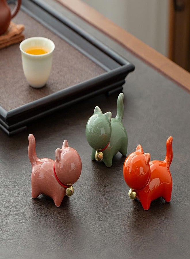 Rayberro Ceramic Cat Figurine, Miniature Lucky Cat Statue, Mini Cute Cat Sculpture, Tea Pet Cat Tabletop Ornaments, Home Office Decoration, Micro Landscape Fairy Garden Decor, Car Dashboard Decor (Green) - Image 4