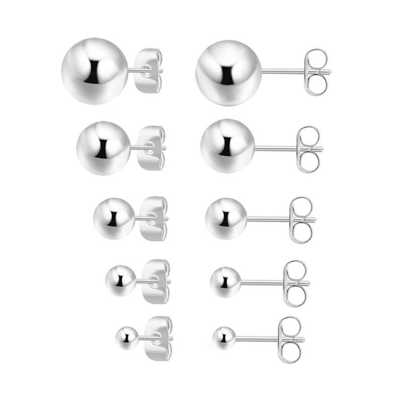 Obertis 925 Sterling Silver Stud Earrings for Women, Sterling Silver Earrings Tiny Stud Earrings for Multiple Piercings 5 Pairs Different Sizes Silver Stud Earrings Set 2mm 3mm 4mm 5mm 6mm - Image 1