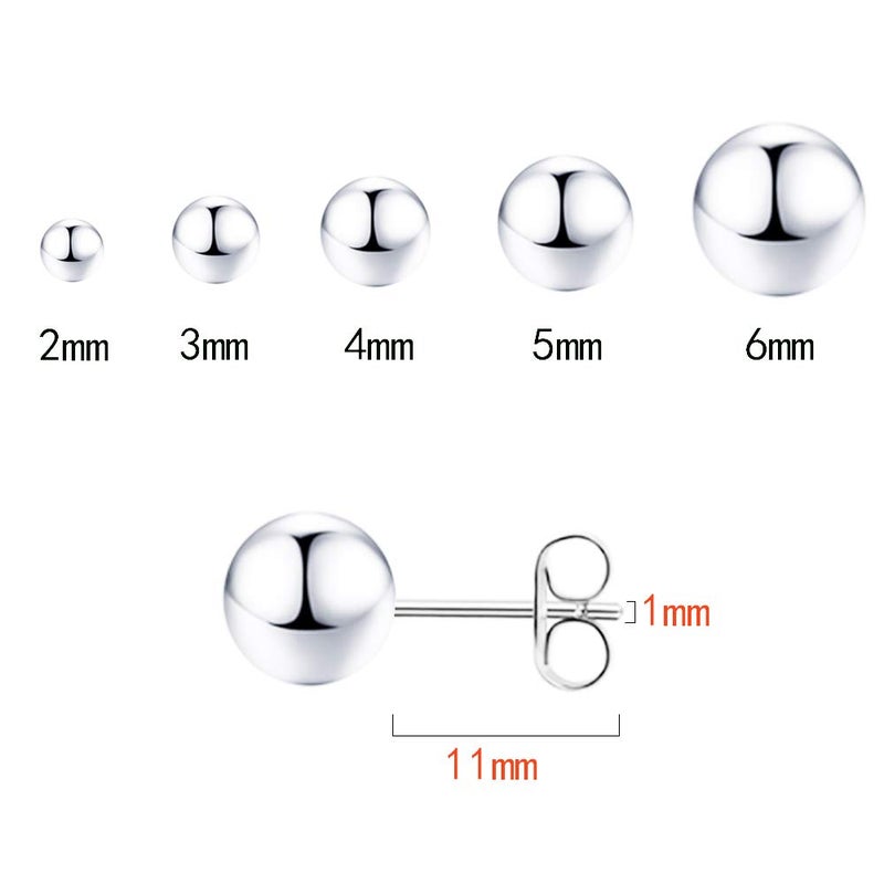 Obertis 925 Sterling Silver Stud Earrings for Women, Sterling Silver Earrings Tiny Stud Earrings for Multiple Piercings 5 Pairs Different Sizes Silver Stud Earrings Set 2mm 3mm 4mm 5mm 6mm - Image 2