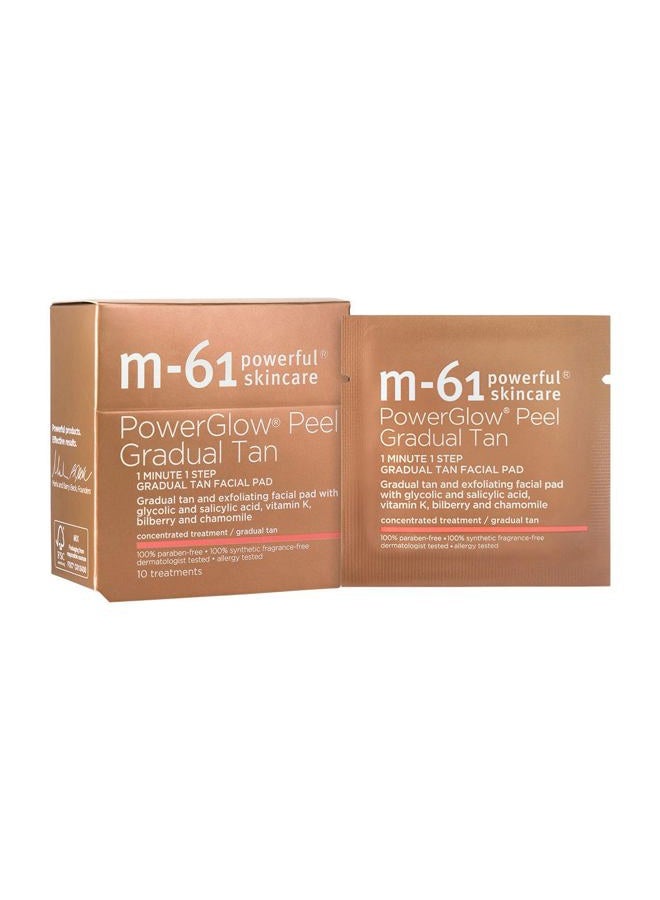 M-61 PowerGlow® Peel Gradual Tan - 10 Treatments- 1-minute, 1-step exfoliating and gradual tan glow peel with glycolic, vitamin K & chamomile - Image 1