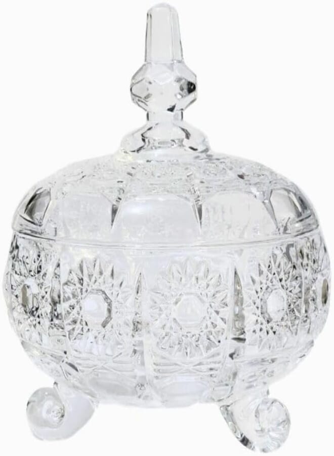 Happy Home premium Glass Candy Dish with Lid, Crystal Candy Jar, Cookie Jar, Decorative Candy Bowl, Jewelry Dish, Covered Candy Jars for Buffet, Kitchen, Home, Office Desk (Wave -01)- HAPPY HOME