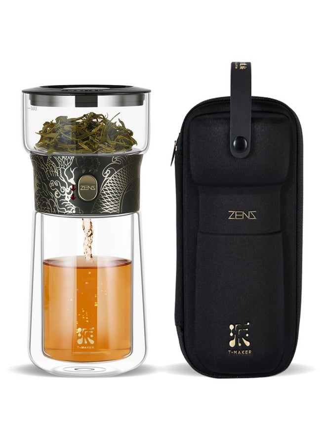 Zens ZENS Cool Glass Teapot with Infuser, Smart One Touch Tea Maker for Loose Tea Diffusers with Insulated Mug and Portable Tea Kits, Enchanted Teapot Alternatives for Tea Lover Gifts - Image 1