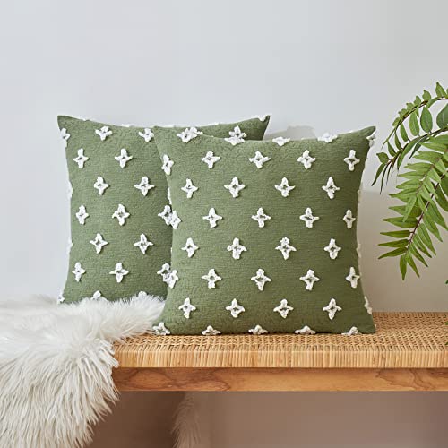 EMEMA Decorative Throw Pillow Covers Rhombic Jacquard Pillowcase Cushion Case Square for Couch Sofa Bed Living Room Bedroom Set of 2 20x20 Inch Sage Green