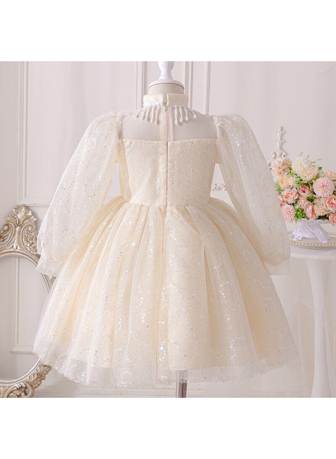 Luobobeibei Children's Princess Dress, Spring And Summer Puffy Skirt, Stylish Formal Dress, Girls' Wedding Performance Costume, Champagne Color, Size 120 - Image 2