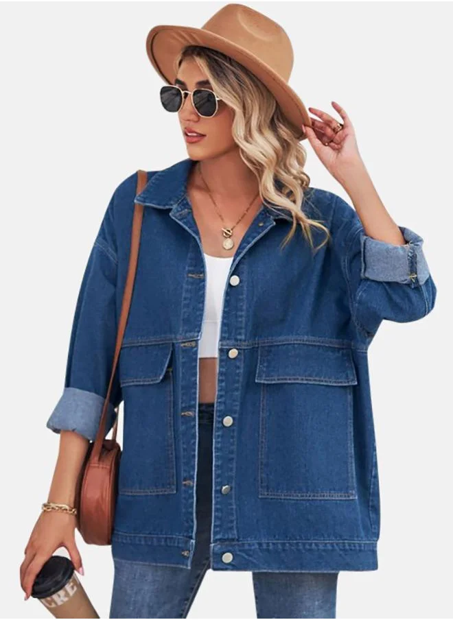 YUNIQEE Blue Collared Long Sleeve Denim Jacket