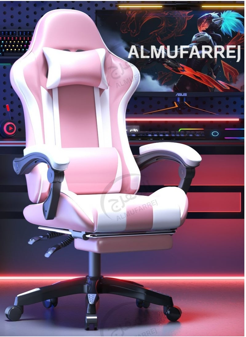 ALMUFARREJ - Gaming Chair Adjustable Computer Chair PC Office PU Leather High Back Lumbar Support comfortable armrest Headrest Pink and White / BLACK - Image 1