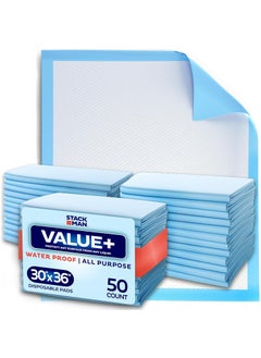 Stack Man Chucks Pads Disposable 30x36 Underpads [50-Pack] Incontinence Chux Pads Absorbent Fluff Protective Bed Pads - Extra Large Pee Pads for Kids, Adults & Elderly | Leak Proof Puppy Pads for Training - XXL 