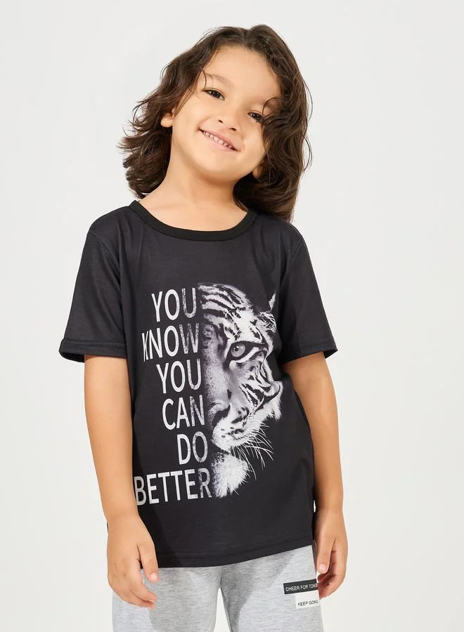 ستايلي Tiger & Letter Printed T-Shirt