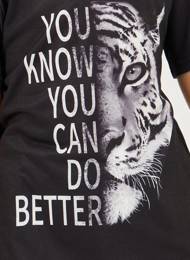 ستايلي Tiger & Letter Printed T-Shirt