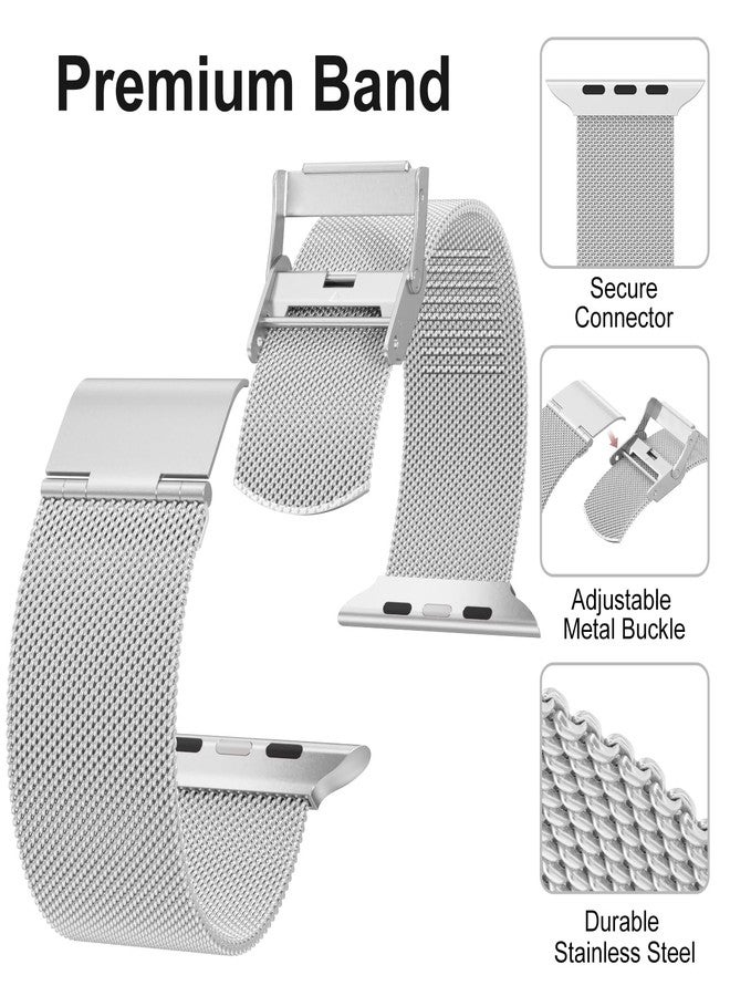 Meliya Milanese Loop Compatible with Apple Watch Bands for Women 38mm 40mm 41mm 42mm 44mm 45mm 46mm 49mm, Stainless Steel Mesh Strap for iWatch Series 10 9 8 7 6 5 4 3 2 1 SE (Silver, 38/40/41/Series 10 42mm) - Image 3