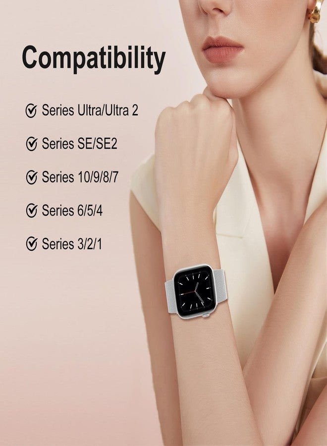 Meliya Milanese Loop Compatible with Apple Watch Bands for Women 38mm 40mm 41mm 42mm 44mm 45mm 46mm 49mm, Stainless Steel Mesh Strap for iWatch Series 10 9 8 7 6 5 4 3 2 1 SE (Silver, 38/40/41/Series 10 42mm) - Image 2