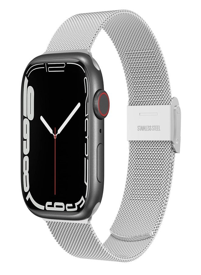 Meliya Milanese Loop Compatible with Apple Watch Bands for Women 38mm 40mm 41mm 42mm 44mm 45mm 46mm 49mm, Stainless Steel Mesh Strap for iWatch Series 10 9 8 7 6 5 4 3 2 1 SE (Silver, 38/40/41/Series 10 42mm) - Image 1