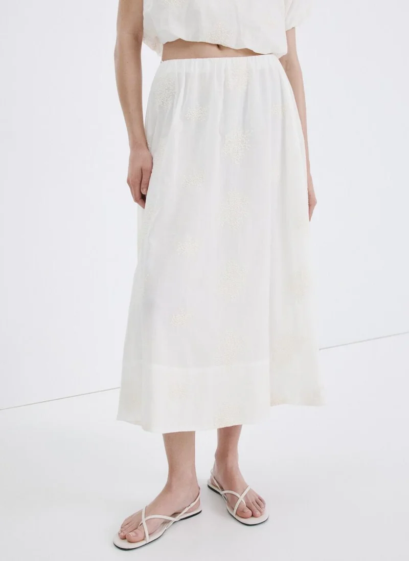 MANGO Cotton skirt with embroidery details