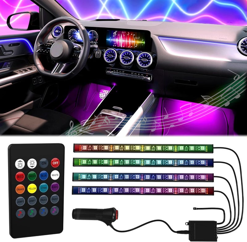 Mega Racer LED Interior Car Lights - 8 Custom RGB Colors, Cars Strips Lights, 48 LED Chips, 4 Music Modes, Infrared Remote Controlled, Car Charger DC 12V - Image 1