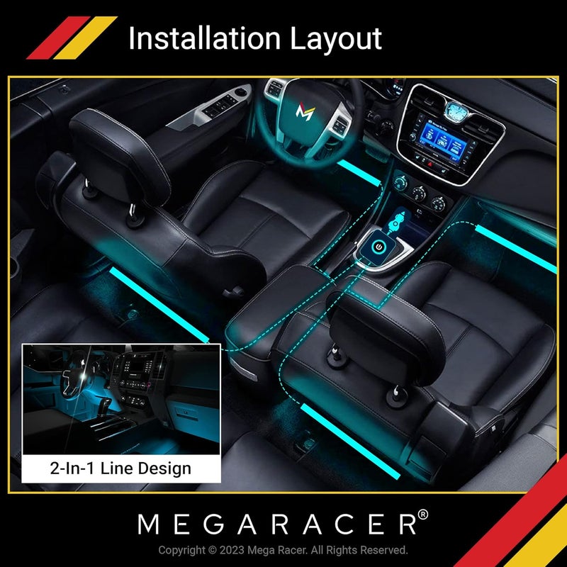 Mega Racer LED Interior Car Lights - 8 Custom RGB Colors, Cars Strips Lights, 48 LED Chips, 4 Music Modes, Infrared Remote Controlled, Car Charger DC 12V - Image 5
