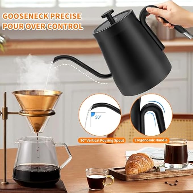 كاست ويف غلاية كهربائية على شكل عنق الإوزة مع تحكم دقيق في درجة الحرارة 1200 واط تسخين سريع بنقرة واحدة 197 إعدادًا مسبقًا لصب القهوة والشاي 08 لتر من الفولاذ المقاوم للصدأ للحفاظ على الدفء لمدة 12 ساعة - Image 2