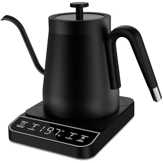 كاست ويف غلاية كهربائية على شكل عنق الإوزة مع تحكم دقيق في درجة الحرارة 1200 واط تسخين سريع بنقرة واحدة 197 إعدادًا مسبقًا لصب القهوة والشاي 08 لتر من الفولاذ المقاوم للصدأ للحفاظ على الدفء لمدة 12 ساعة - Image 1