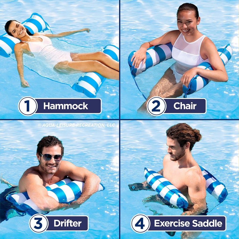 Aqua Leisure Aqua Original 4-in-1 Monterey Hammock Pool Float & Water Hammock – Multi-Purpose, Inflatable Pool Floats for Adults – Patented Thick, Non-Stick PVC Material – Light Blue - Image 2