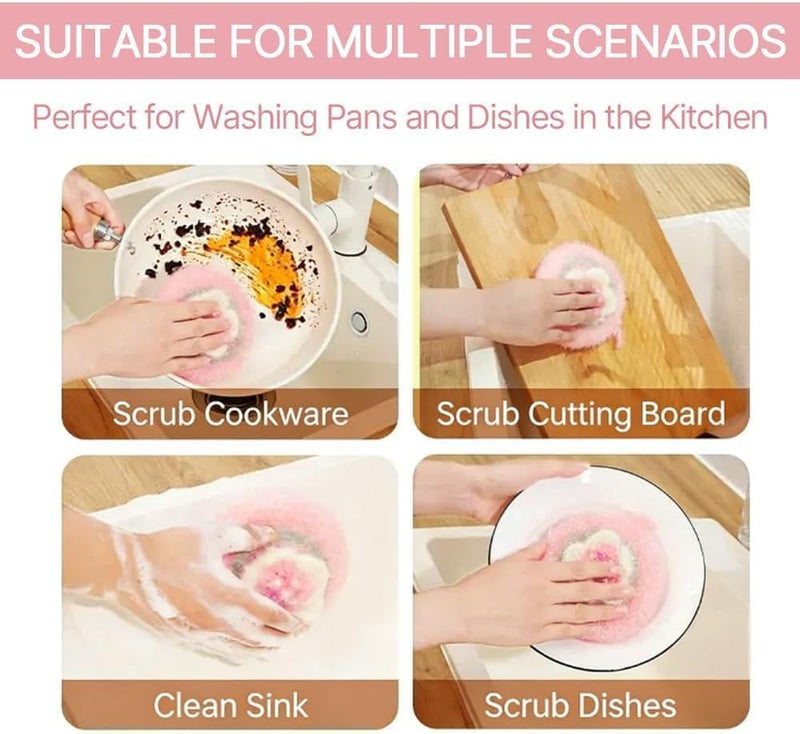 SYOSI 4 Pack Dish Scrubber, Cherry Blossom Polyester Reusable Non Scratch Kitchen Scrubbies with Lanyard, Hand Crochet Dishwashing Sponge Pads for Dishes Glass Cookware Fruit Cleaning - Image 2