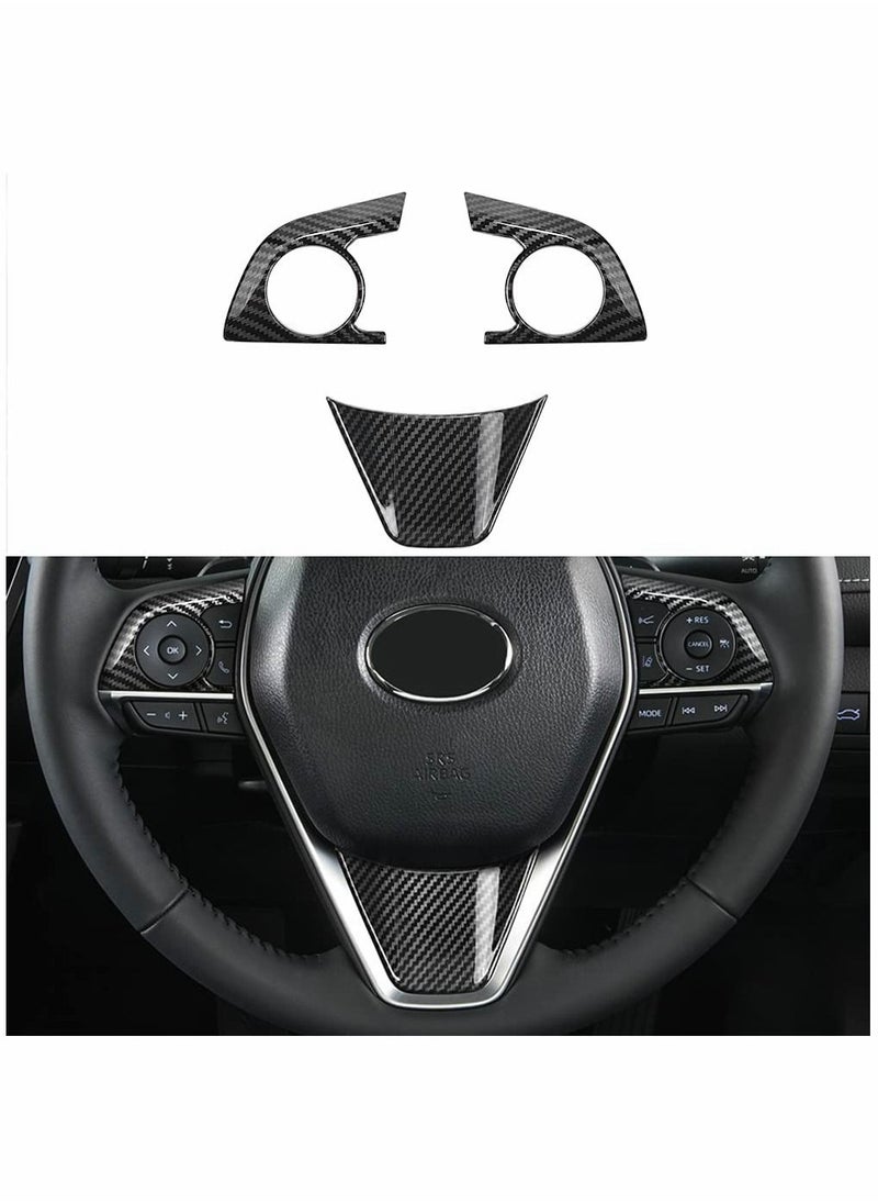 SYOSI - Auto ABS Steering Wheel Cover Trim Frame Sticker Sport Style - Carbon Fiber Grain, for Toyota Camry 2022 2021 2020 2019 2018, for Avalon Accessories (3pcs) - Image 1