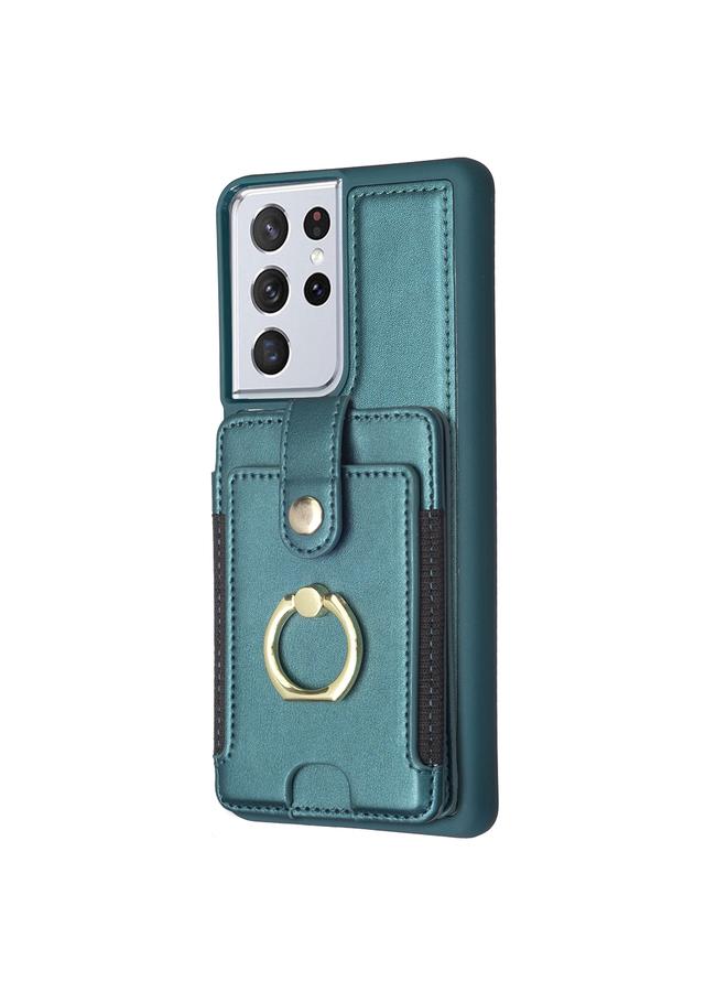 S-TOP Case For Samsung Galaxy S21 Ultra 5G BF27 Metal Ring Card Bag Holder Phone Case - Image 2